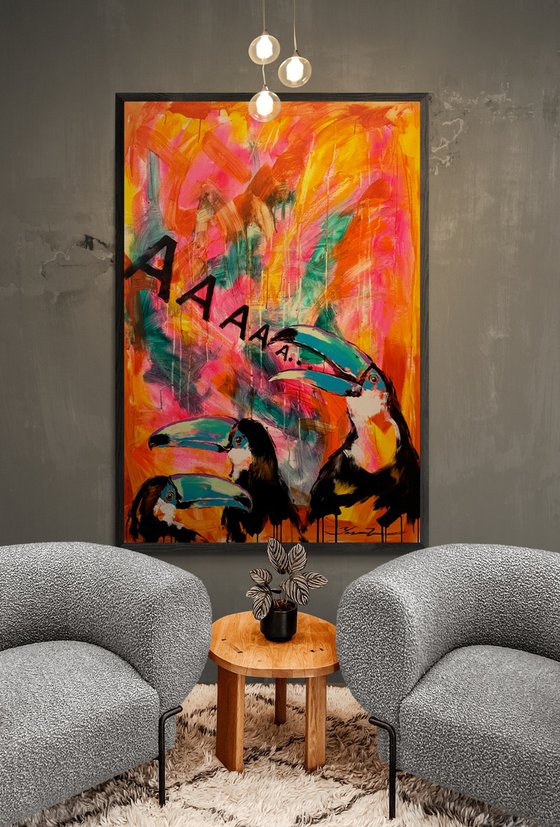 Huge XXL painting - "Toucans" - Bright - Birds - Exotic - Exotic animals - Expressionism