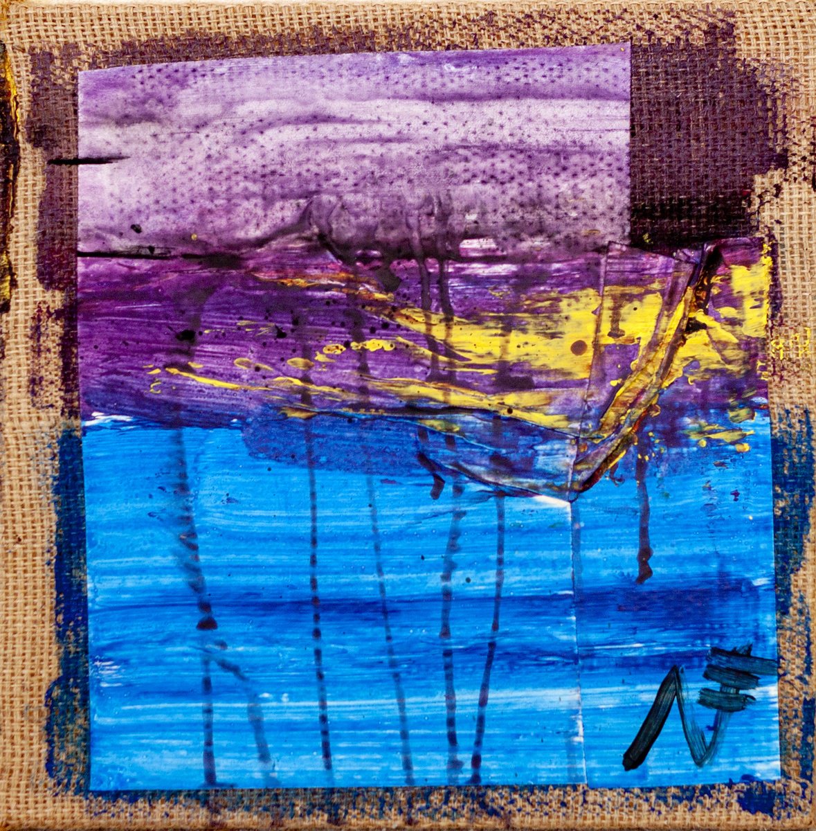 Abstract Acrylic Painting By Mattia Paoli, 16 X 16", Recycled Art - Thunderstorm Over Sea Iii, Original Artwork