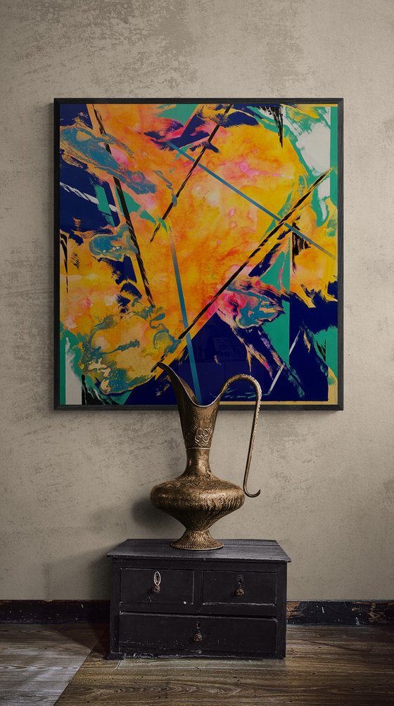 Abstract painting - "Yellow Reflection" - Abstraction - Geometric - Space abstract - Big painting - Bright abstract