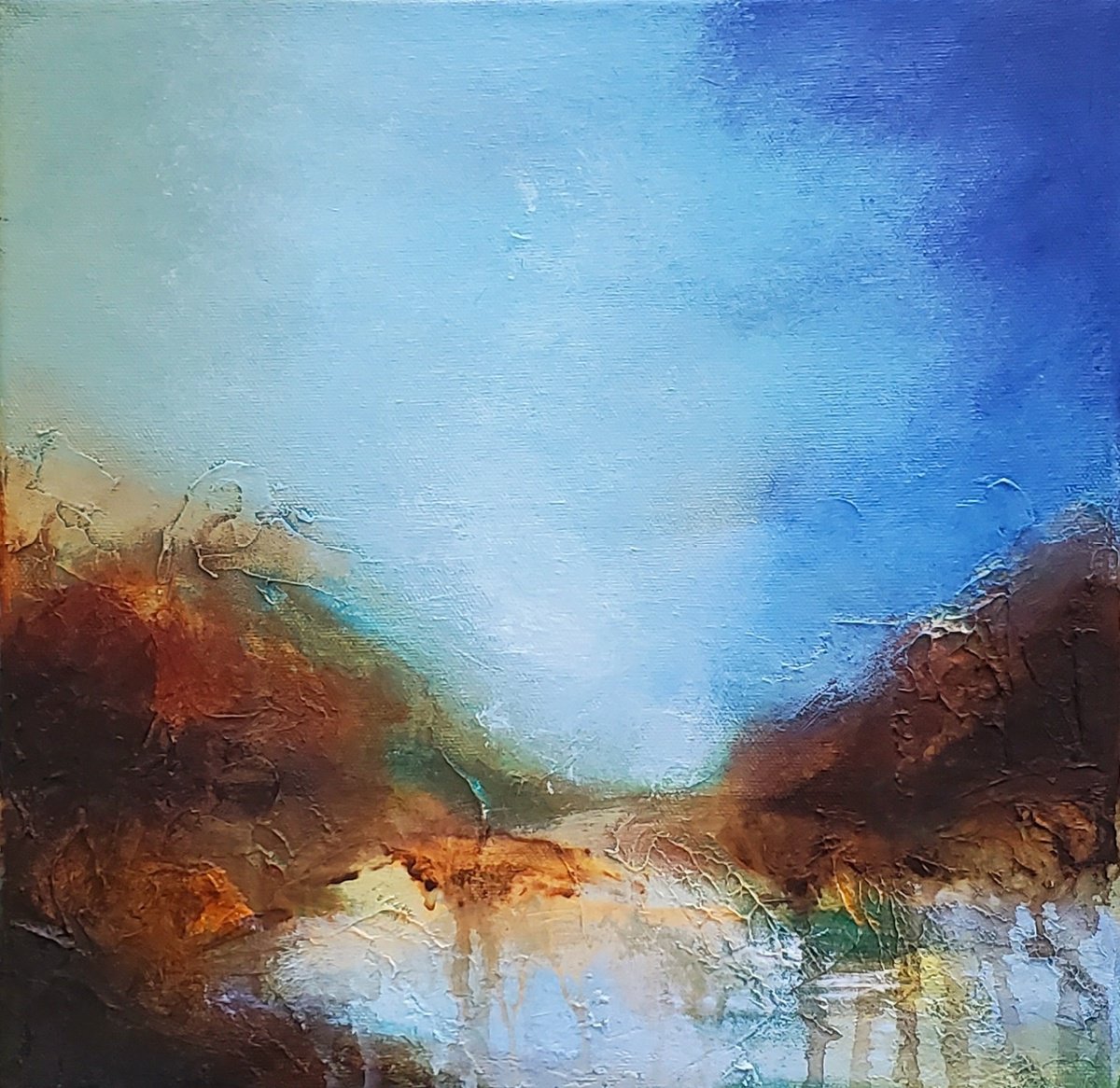 Impressionistic Landscape Acrylic Painting By Niyati Jiwani, 12 X 12", Winter Blues I, Original Artwork