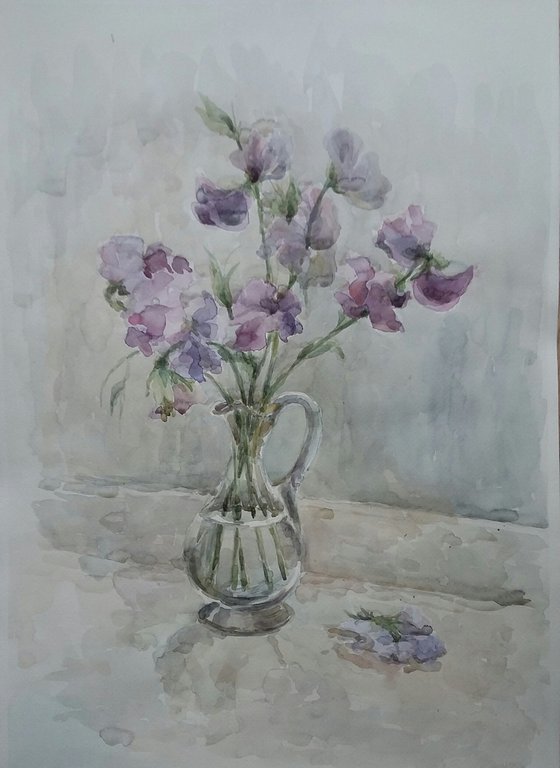 Sweet pea. Original watercolour painting. 2020