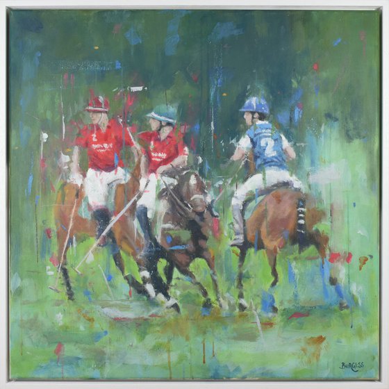 Polo artwork - expressive horse sport - Framed Oil On Canvas