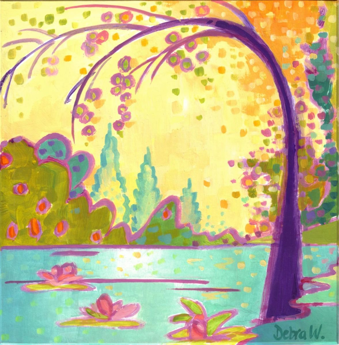 lily-the-pink-garden-acrylic-painting-by-debra-wenlock-artfinder