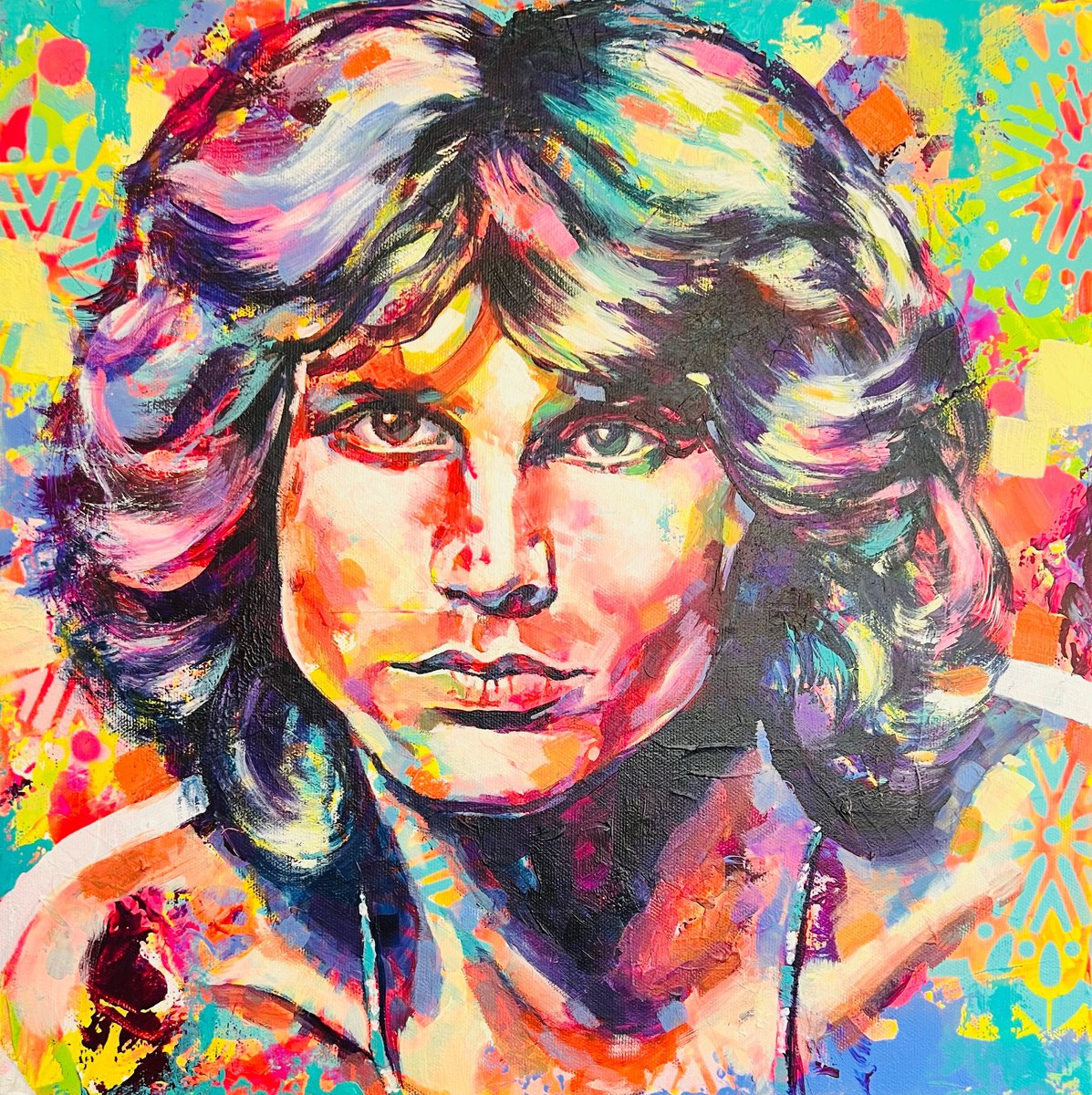 Expressive Portrait Acrylic Painting By Kirsten Todd, 16 X 16", Iconic - Jim Morrison, Original Artwork