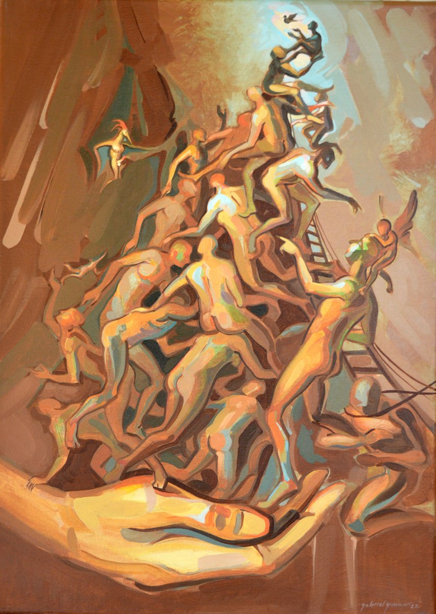 Surrealistic Abstract Acrylic Painting By Grama Gabriel, 20 X 28, Ascent 5, Original Artwork