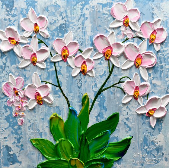 Winter Orchid - Impressionist Flower Painting, Palette Knife Art