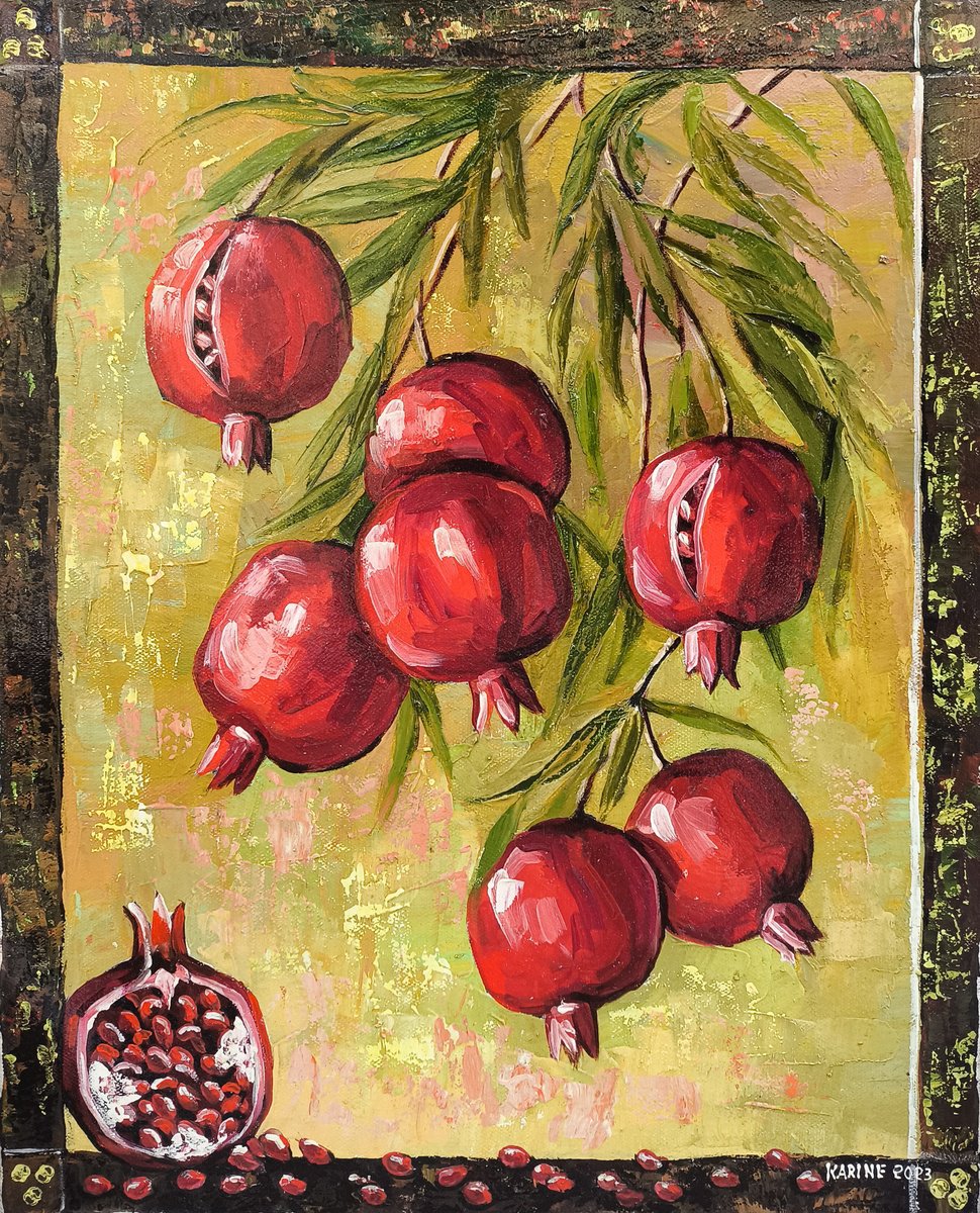 Impressionistic Botanical Oil Painting By Karine Harutyunyan, 16 X 20", Fruit Of Prosperity, Original Artwork