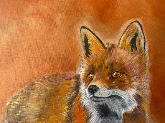 Realistic fox painting. Acrylics on canvas board