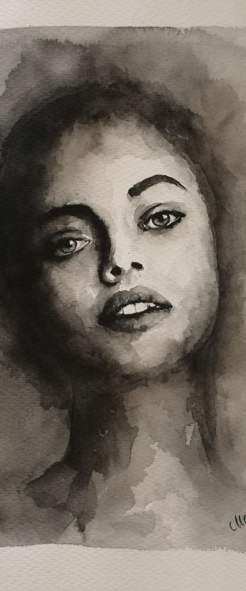 She - original watercolor portrait painting by Mateja Marinko