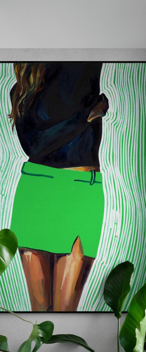 GIRL IN GREEN SKIRT - Large Abstract Pop art Giclée print on Canvas by Sasha Robinson