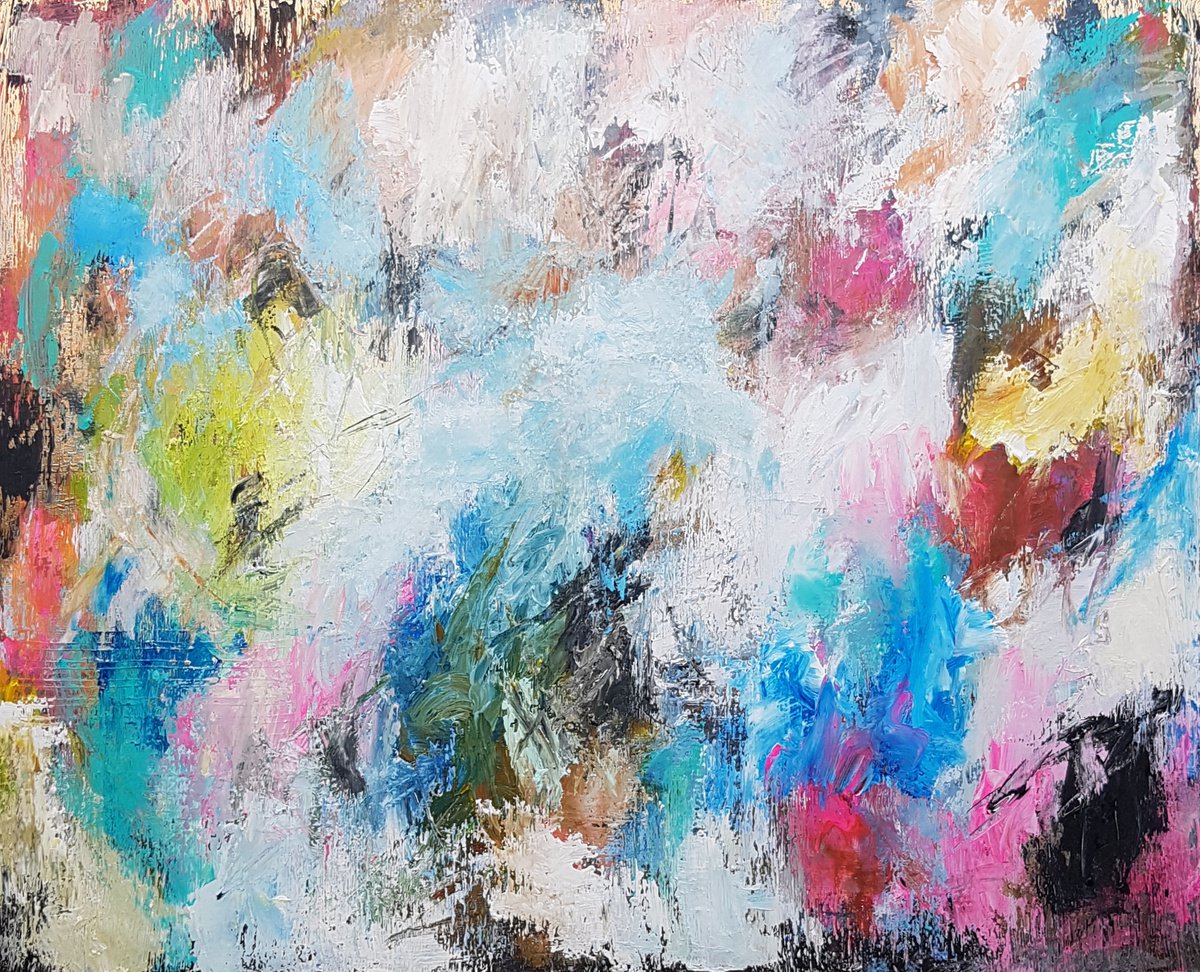 Abstract Acrylic Painting By Els Driesen, 39 X 31, Streaming, Original Artwork