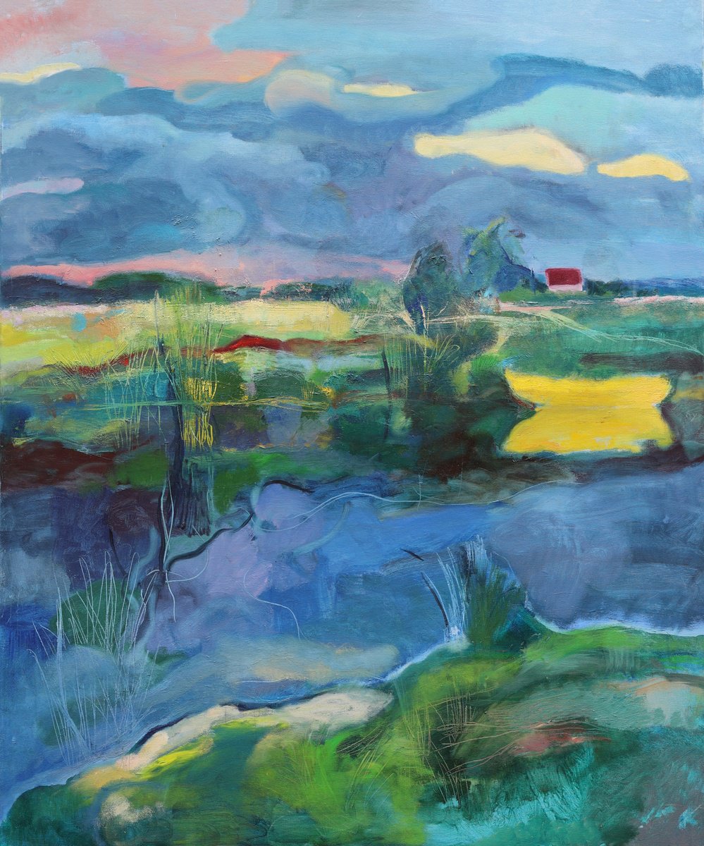 Expressive Oil Painting , Landscape With A Yellow Boat By Artem Andreichuk, 39 X 47, Artwork For Sale On Artfinder