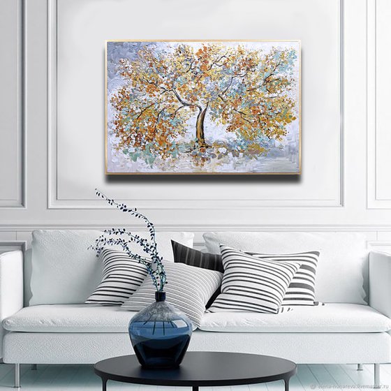 Tree of Life - Original Gold Color Abstract Painting  90 x 60 cm (36 x 24 inches)
