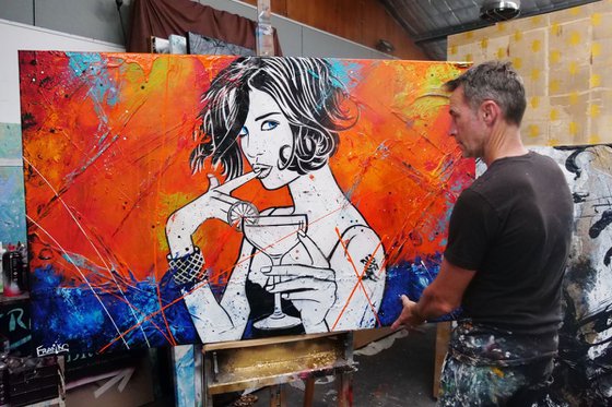 Happy Cocktail Hour 160cm x 100cm Textured Urban Pop Art