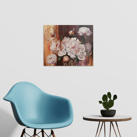 White peonies. Flowers art.