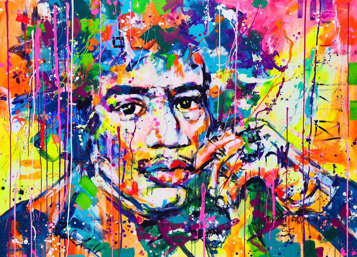 Impressionistic Portrait Acrylic Painting By Marta Zawadzka, 71 X 51", Rainbow Hair, Original Artwork