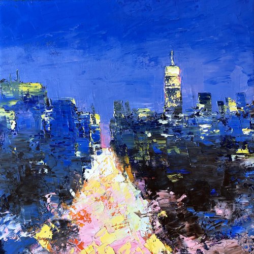 Abstract cityscape, New York painting, art for gift by Volodymyr Smoliak