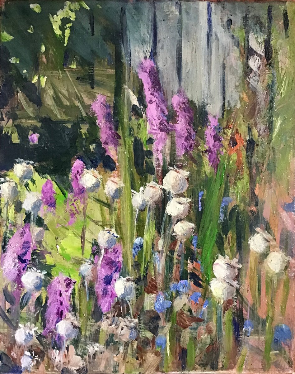 Impressionistic Botanical Oil Painting By Sandra Haney, 9 X 12", Purple Liatris, Original Artwork