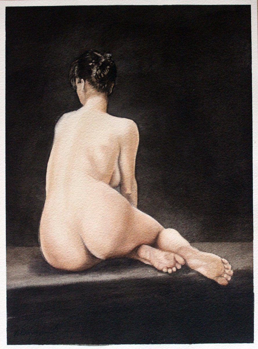 Photorealistic Portrait Watercolour By Volodymyr Melnychuk, 11 X 14", Naked Woman #7, Original Artwork