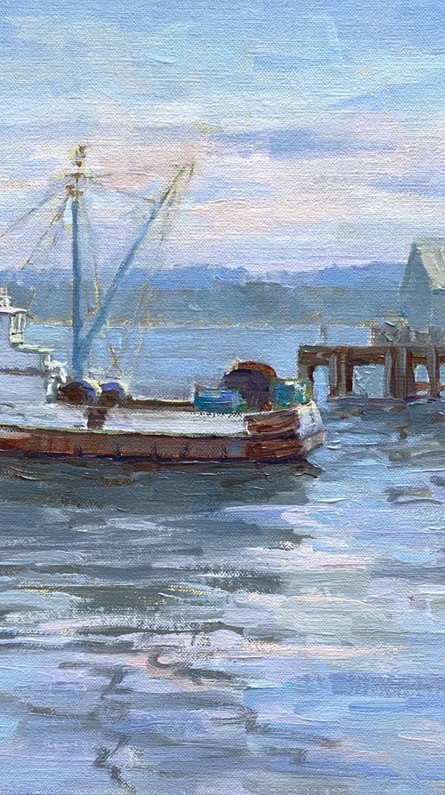 Old Fishing Boat At Monterey Wharf by Tatyana Fogarty