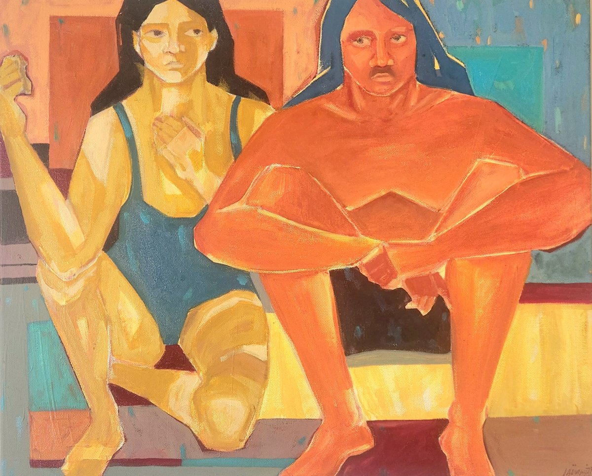 Expressive Portrait Oil Painting By Anahita Amouzegar, 20 X 16, Weight Of Silence, Original Artwork