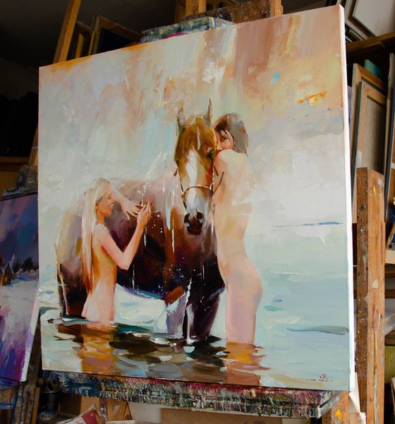 Horse bathing •  70 x 80 cm