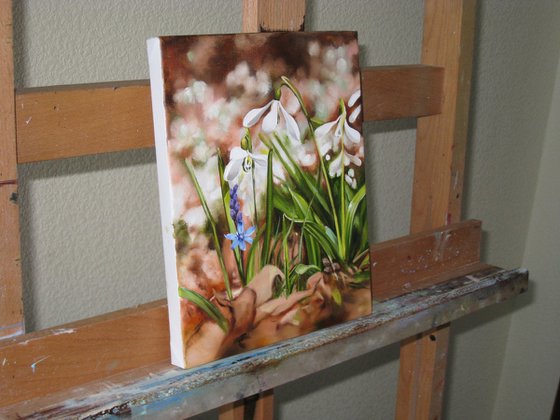 Snowdrop, Realistic Wall Art, Spring flowers, Bluebell Art Nature canvas, Flower Lover Gift