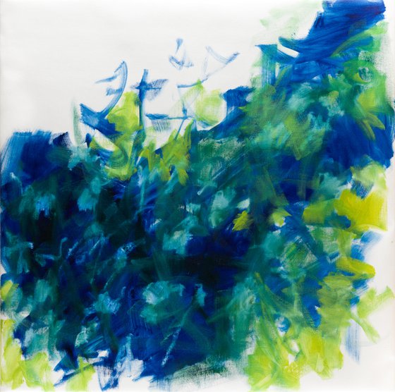 Abstract tall grasses 2 in green and blue - READY TO HANG