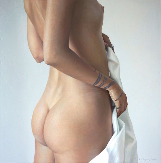 Female nude, with white towel