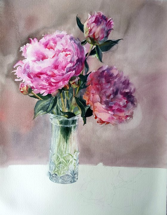 Blush of pink art peonies