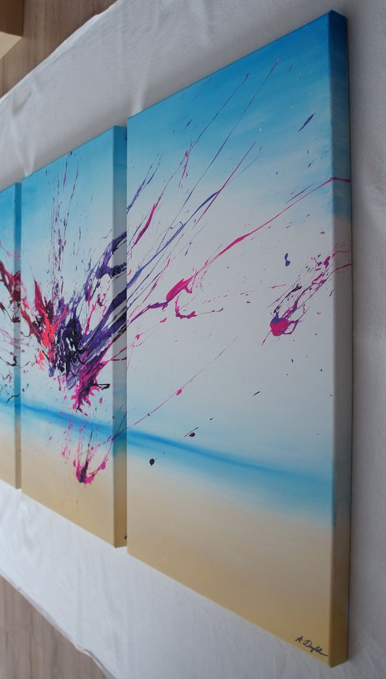 Artist's Beach II Triptych (Spirits Of Skies 120064) (160 x 80 cm) XXXL (64 x 32 inches)