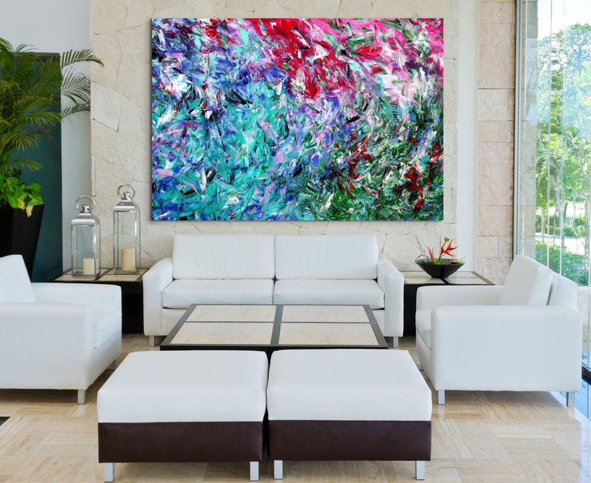 Organic Abstract Acrylic Painting By Estelle Asmodelle, 77 X 54, Green Transition, Original Artwork