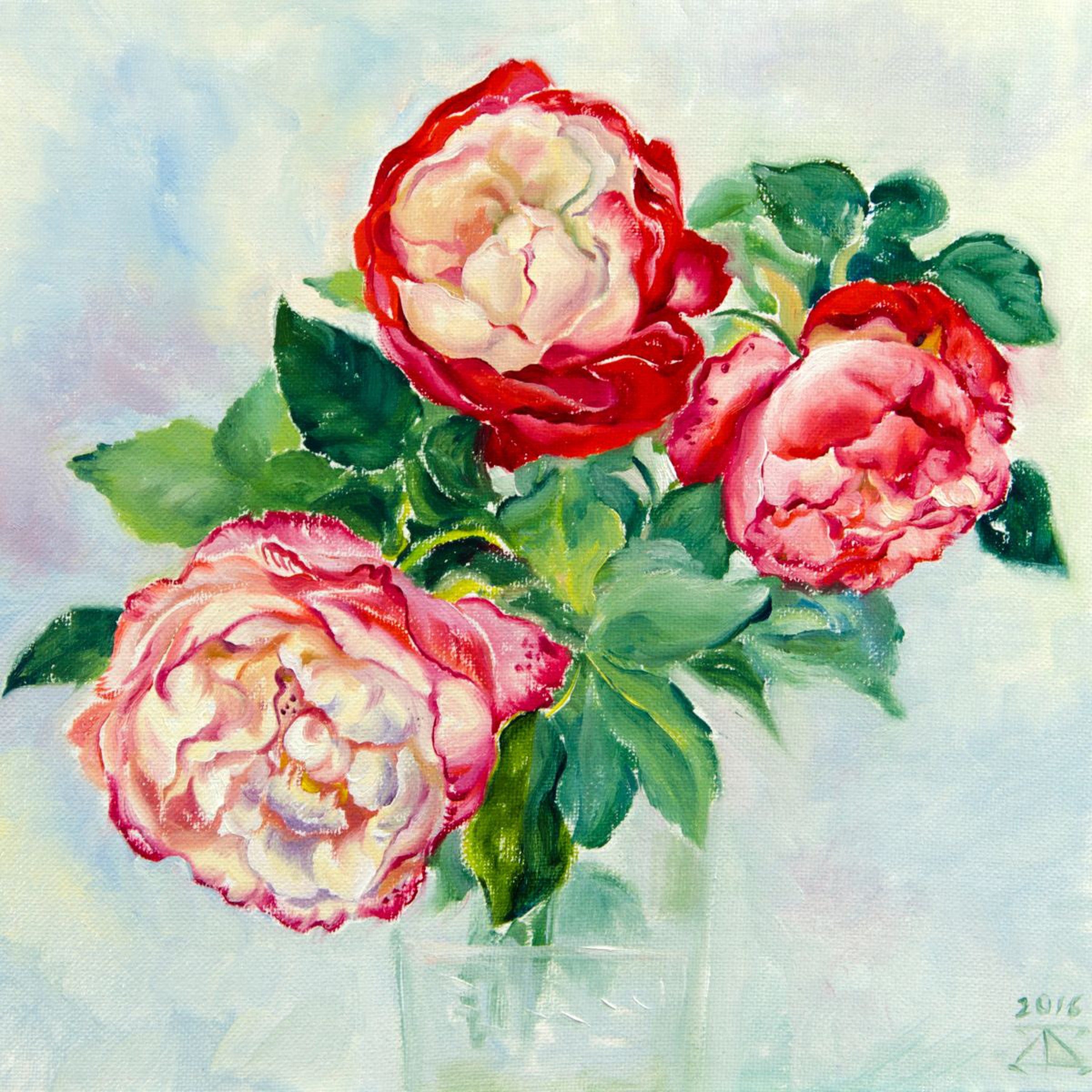 Red White Roses Oil Painting By Daria Galinski Artfinder