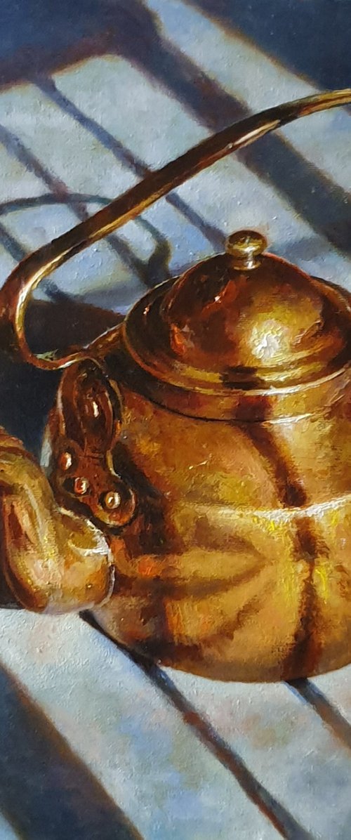 "Old friend.." still life  old teapot  liGHt original painting  GIFT (2020) by Anna Bessonova (Kotelnik)