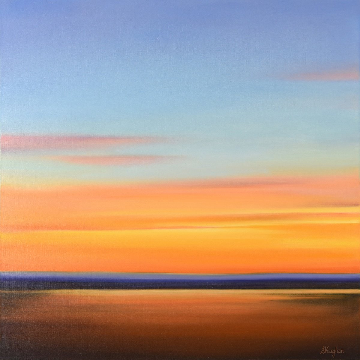 Impressionistic Landscape Oil Painting By Suzanne Vaughan, 30 X 30", Golden Light, Original Artwork