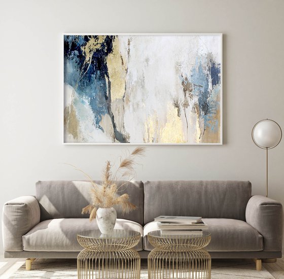 "Avalanche" Blue and gold abstract art