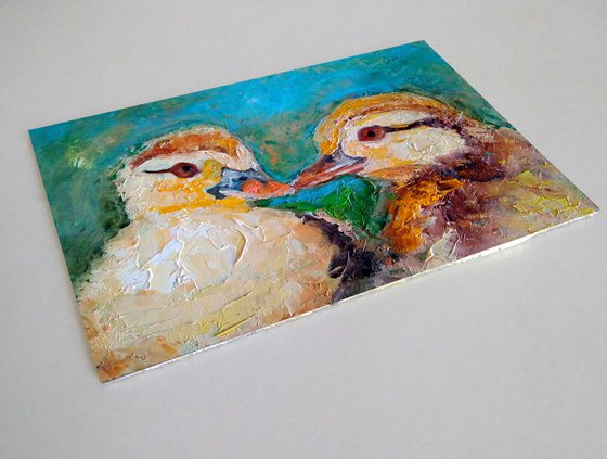 Baby Duck Painting Original Art Farm Bird Artwork Duckling Wall Art