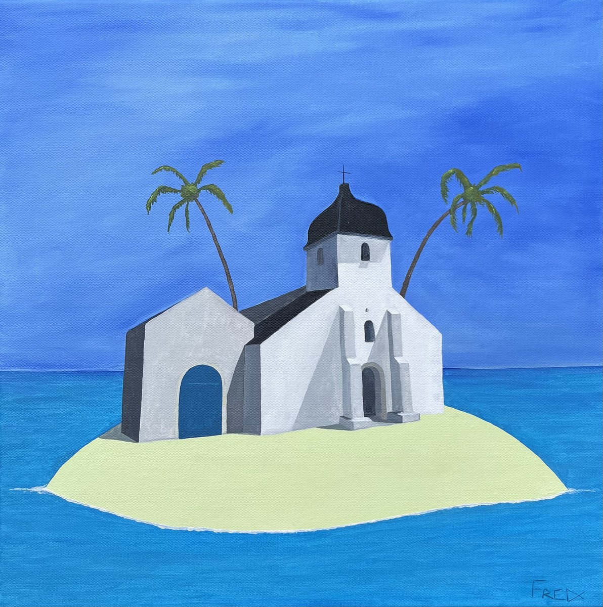 Impressionistic Landscape Oil Painting By Cadiou Frederic, 22 X 22, Locmaria Church, Original Artwork