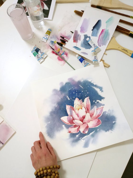 Original watercolor painting "Lotus - the flower of life"