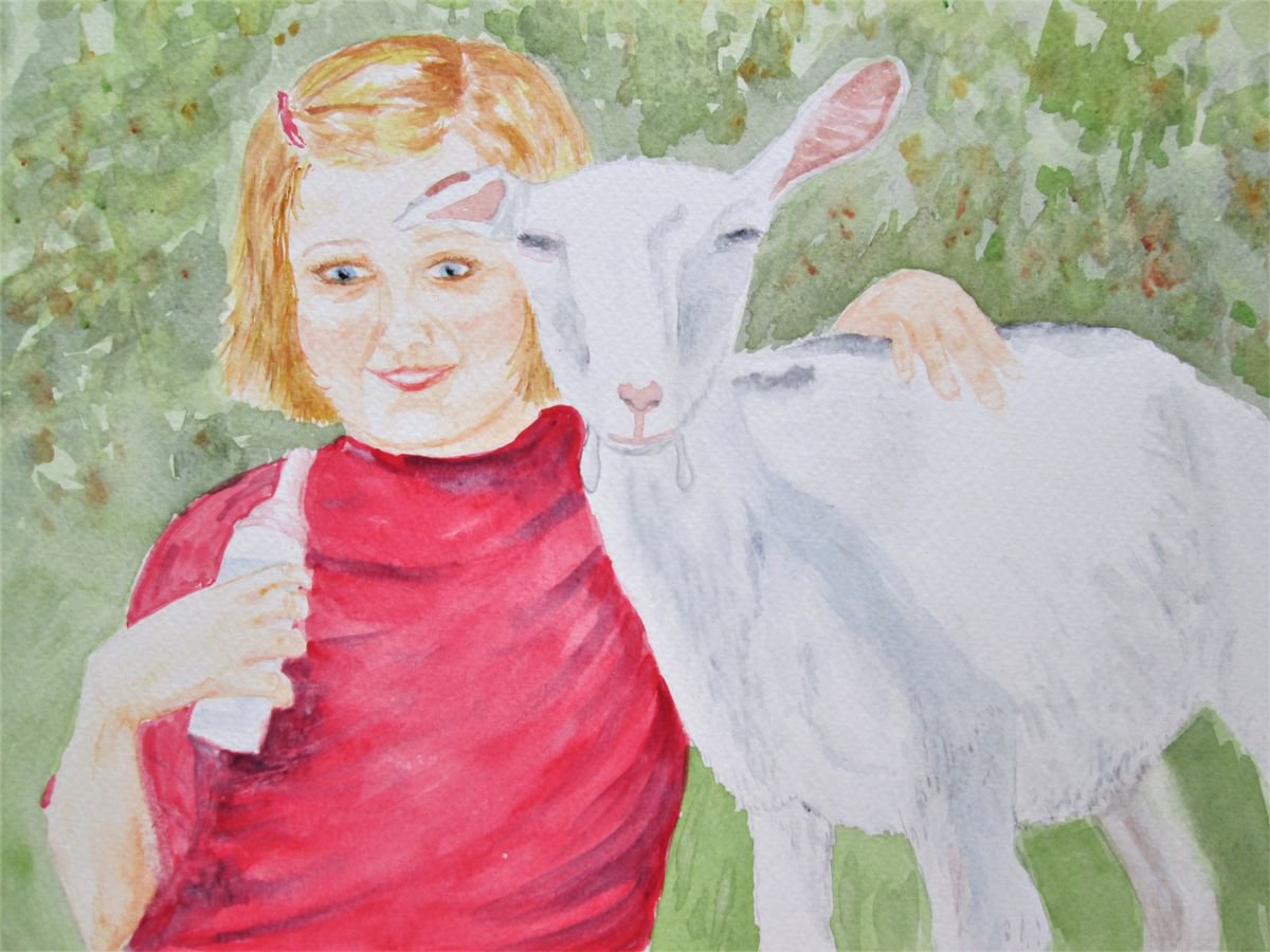 Girl feeding Goat by MARJANSART