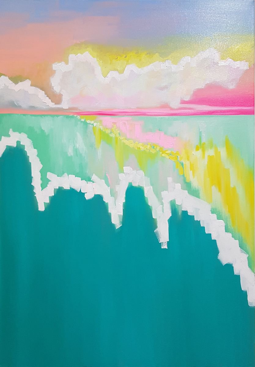 Painting seascape At the depth of water / sunrise / decor / design / abstract by Larissa Uvarova