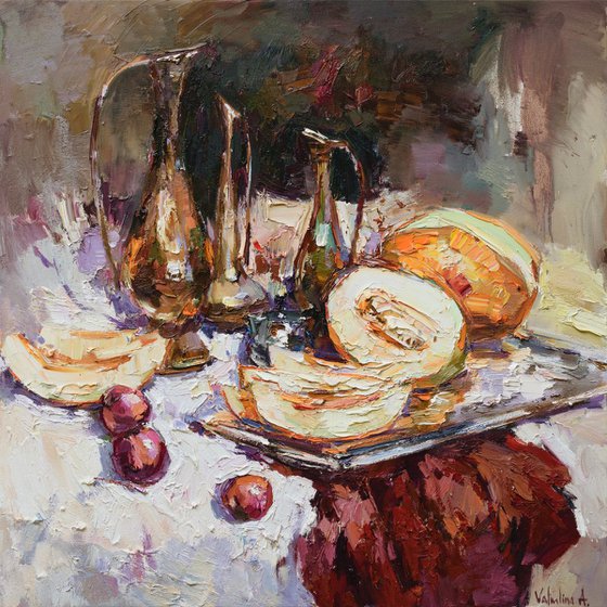 Summer still life with Melons 90 x 90 cm