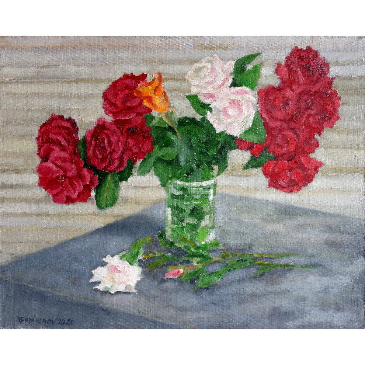 Mixed Garden Roses in a Vase by Juri Semjonov