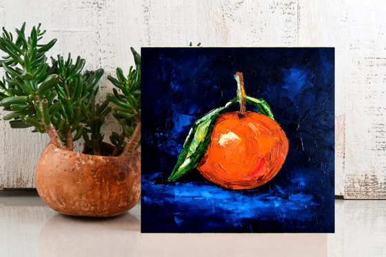 Tangerine Painting Fruit Original Art Orange Small Artwork Citrus Wall Art