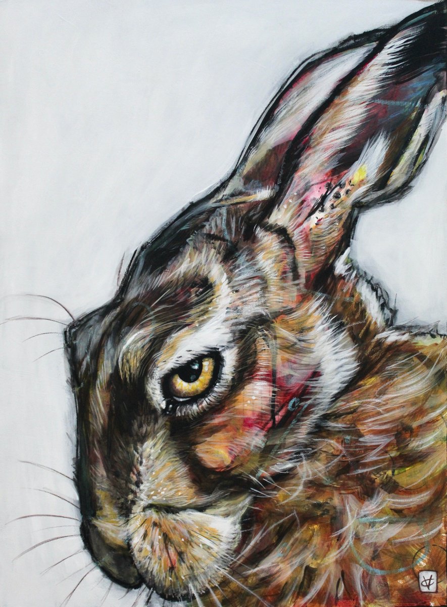 Organic Animal Painting By Victoria Coleman, 18 X 24", The Eye Of Caution, Original Artwork