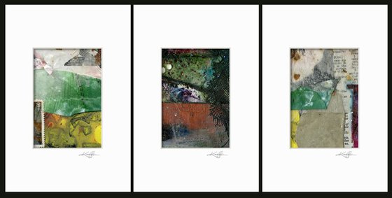 Abstract Collage Collection 1 - 3 Small Matted paintings by Kathy Morton Stanion