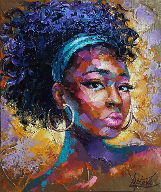 Sweet whisper original painting,  abstract girl portrait, African woman