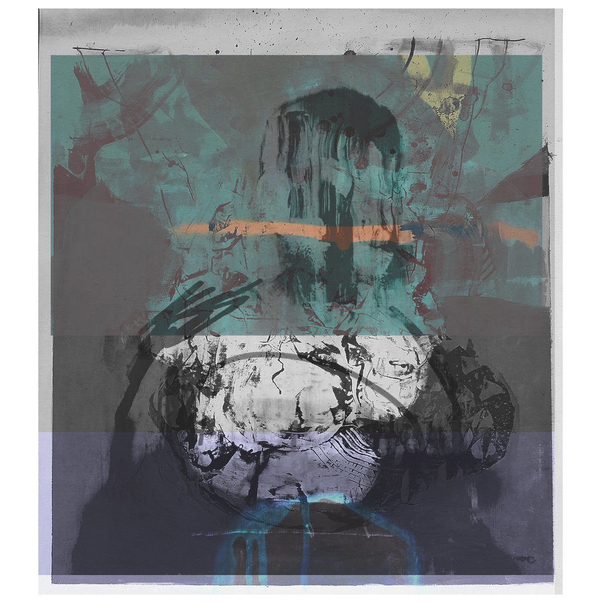 Abstract Collage By The Most Active, 17 X 17", Struggling To Stay Awake No 2, Original Artwork