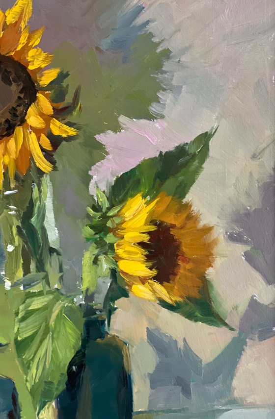 Sunflowers with little blue glasses