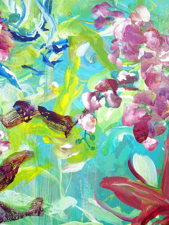 Abstract Orchid #2. Floral Garden Textured Painting. Tropical Flowers Art.2